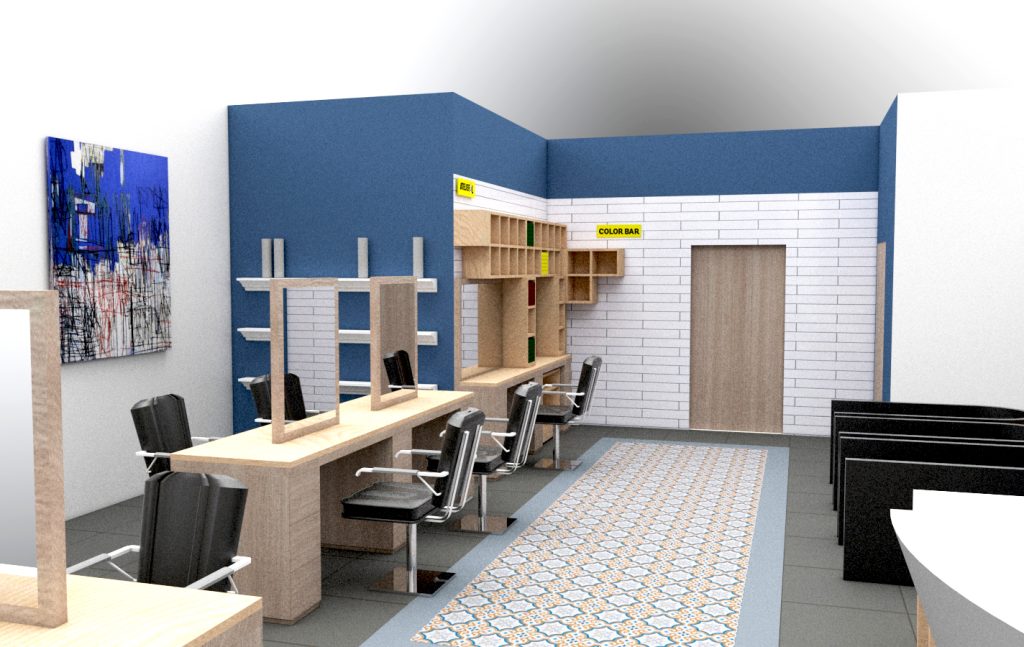 Salon de coiffure réalisé par le studio Claude Lecante, conception de l'espace, design des mobiliers et choix des matériaux, il est situé à Colombes. @salondecoiffure @salondecoiffuredesign @atelierB #atelierB Tableau de Julien Drevelle peintre à Cognac. #juliendrevelle @juliendrevelle