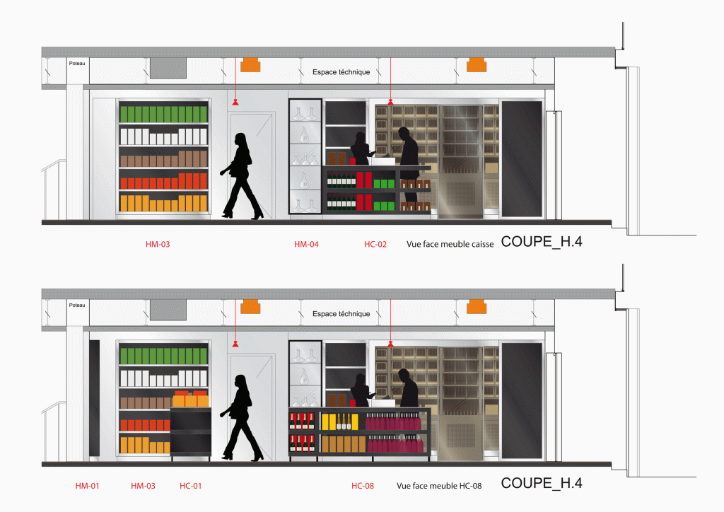 Design du bar Publicis Drugstore réalisé en Corian, il est situé Avenue des Champs-Élysées à Paris. Création de Claude Lecante designer à Paris.