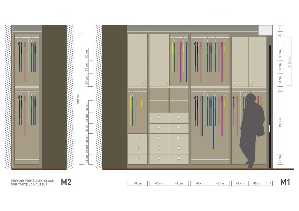 Conception et étude pour la rénovation d’une salle de bain, la création d’un dressing sur mesure et autres mobiliers. Non réalisé.