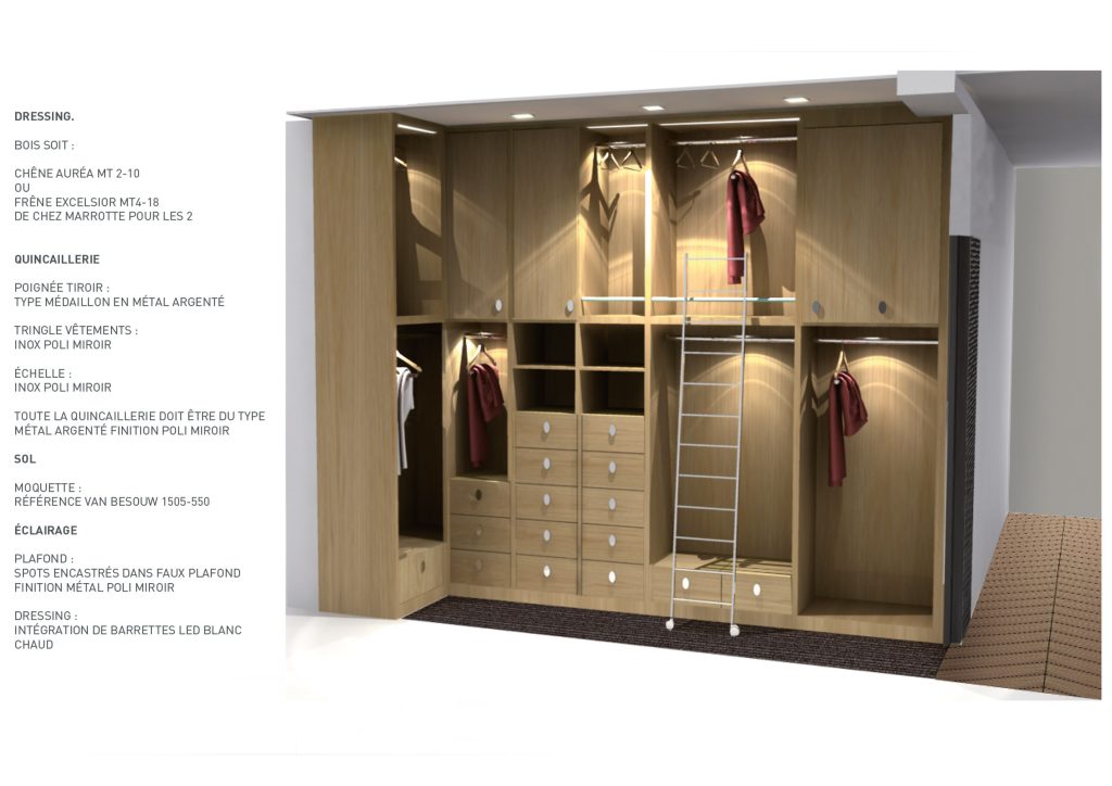 Conception et étude pour la rénovation d’une salle de bain,
la création d’un dressing sur mesure et autres mobiliers.

Non réalisé.