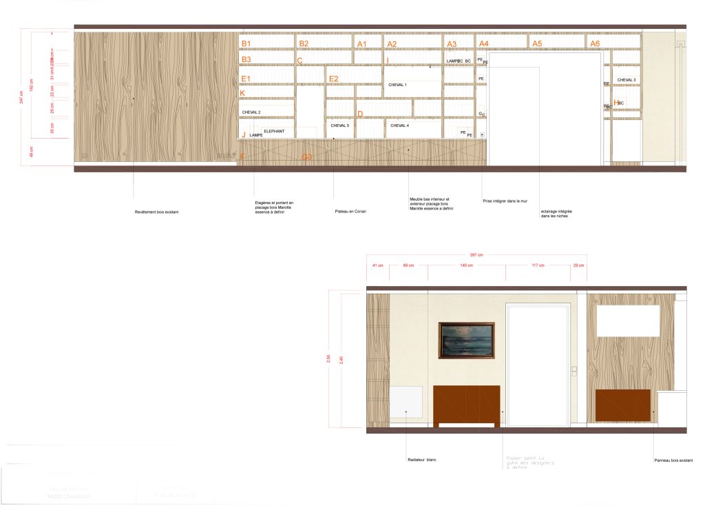 Appartement situé à Charenton le Pont, zone d’intervention 90 m2 sur une surface totale de 150 m2. Rénovation des espaces salon, couloir, hall et toilettes. Design des mobiliers dont la bibliothèque du salon. Photographies : Claude Lecante