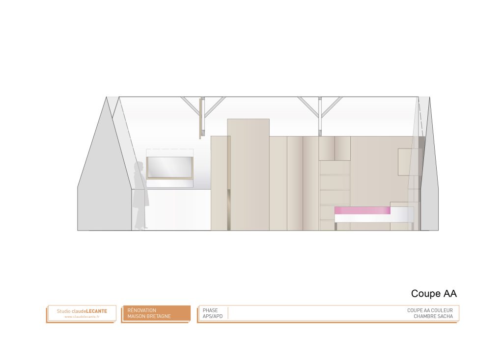 Suite à l’achat d’une maison, rénovation comprenant une étude pour la réalisation de chambres, un espace commun et une salle de bain pour 2 enfants. Réagencement total et design de mobilier paroi permettant la séparation des chambres pouvant être évolutives et réouvrir l’espace dans le futur. Le mobilier dans les chambres et la salle de bain fait intégralement parti du projet du traitement des espaces.