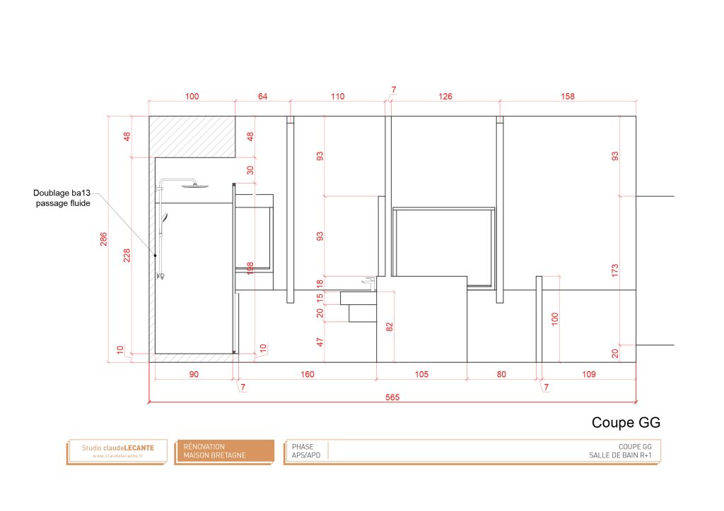 Suite à l’achat d’une maison, rénovation comprenant une étude pour la réalisation de chambres, un espace commun et une salle de bain pour 2 enfants. Réagencement total et design de mobilier paroi permettant la séparation des chambres pouvant être évolutives et réouvrir l’espace dans le futur. Le mobilier dans les chambres et la salle de bain fait intégralement parti du projet du traitement des espaces. design Claude Lecante