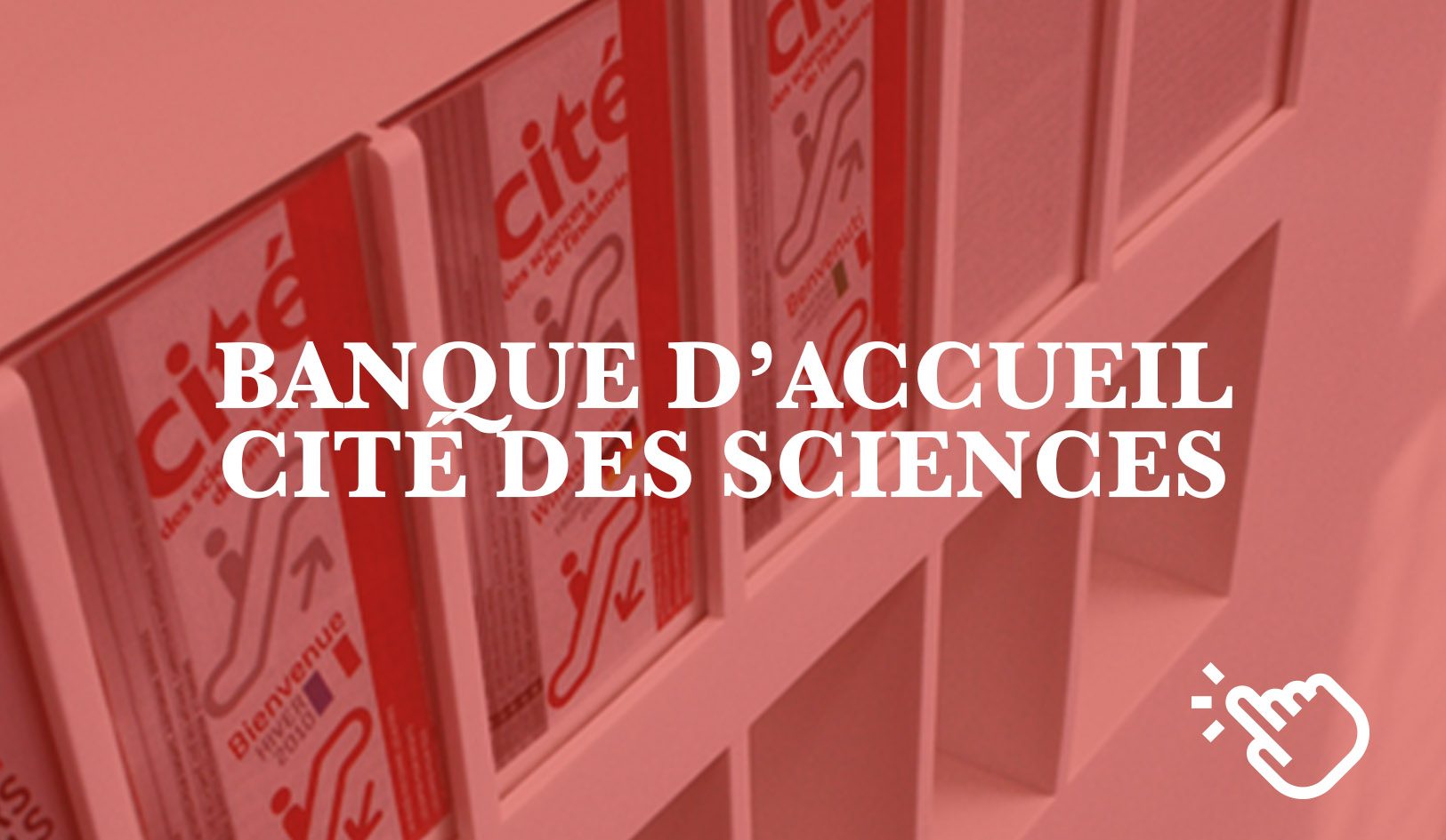 Réflexion sur les besoins, design pour une égonomie répondant aux besoins du public et de l’agent d’exploitation. La banque d’accueil est située au niveau Explora mais elle peut être facilement déplaçable dans l’ensemble de la Cité par le système de roues intégrées. Elle a pour vocation dans cet immense espace de renseigner et de distribuer des audioguides aux visiteurs. Conception, plans et suivi de fabrication. Réalisation en Corian. design Claude Lecante