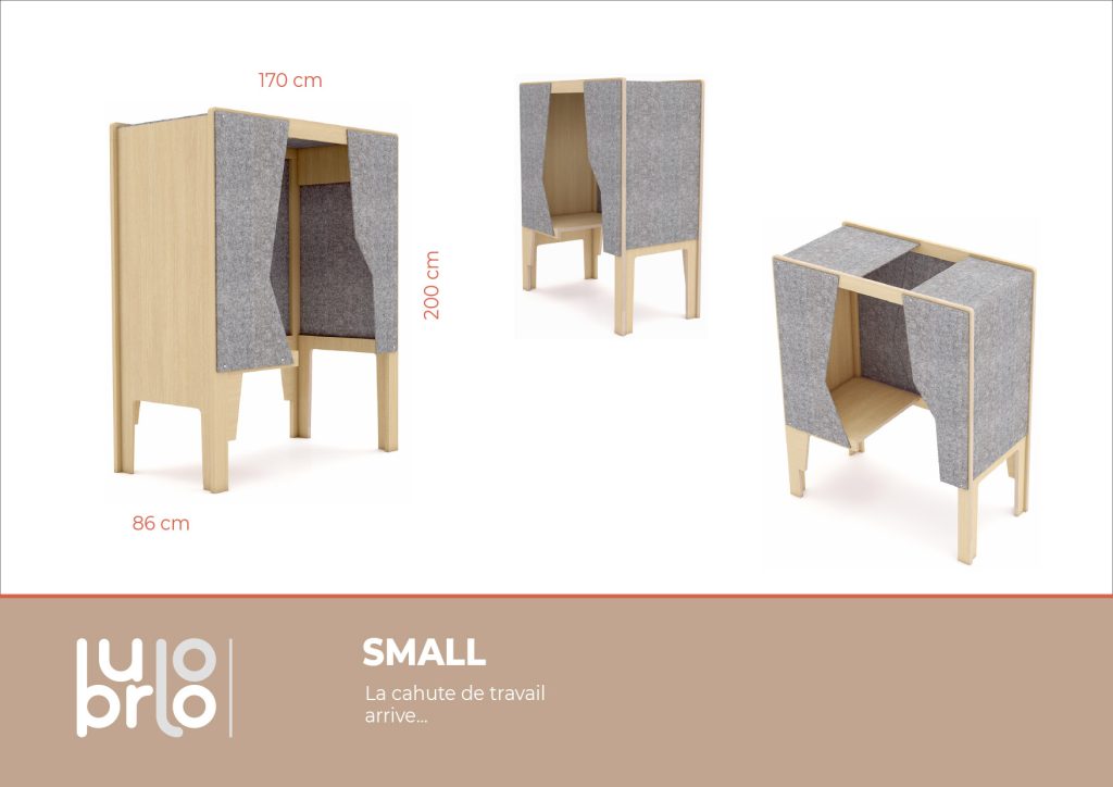 Burloo, un bureau permettant d'être isolé pour travailler dans un open space ou en télétravail. Conception et design de Claude Lecante. Il existe en deux dimensions avec diverses finitions possibles afin de s'intégrer dans un espace privé ou de bureau. #burloo @burloo #designlecante