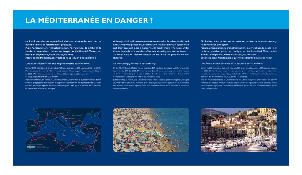 Rénovation de la totalité de l’aquarium permanent situé au niveau de la Géode. Conception de l’habillage des bassins, design et conception graphique de la signalétique. Suivi de fabrication et de pose de l’ensemble. Collaboration avec Clémence Farrell @designgraphiqueclaudelecante design graphique / Claude Lecante