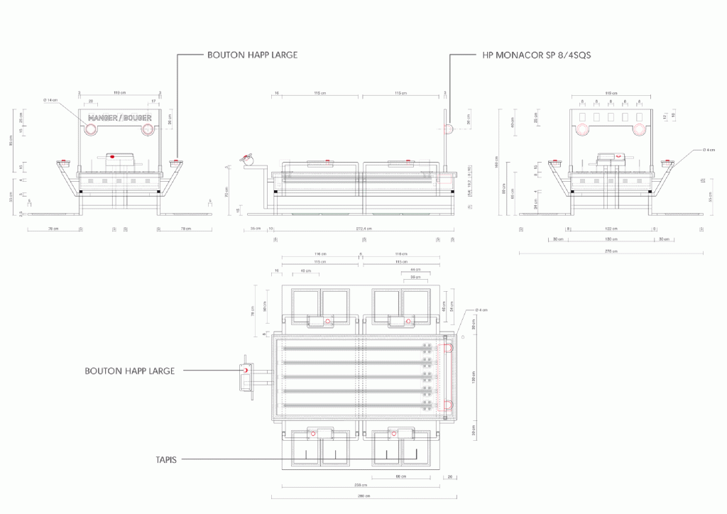 Design de 30 mobiliers différents pour l’exposition. La version itinérante a été présentée en France, Belgique, Suisse, Norvège, Finlande, Koweit, Mexique, Portugual, etc. Conception du design, plans et suivi de fabrication. Graphisme de certaines manips. Collaboration avec Clémence Farrell et Paul Viala. Scénographie : Franck Houndégla / Graphisme : Fabien Hahusseau exhibition for children entertainment Claude Lecante