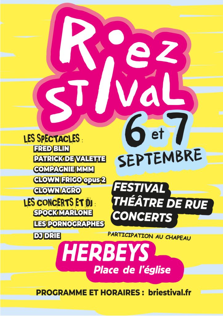 Création de la ligne graphique du festival de théâtre de rue Riezstival qui se déroule à Herbeys près de Grenoble. Design de l’affiche, flyers, le programme et campagne publicitaire en 2024 et 2025. Réalisation des fichiers d’éxécution graphique. Le festival a reçu en spectacle Fred Blin, Patrick De Valette, No Coffe for the Queen, More Aura, Dis bonjour à la Dame etc. #grenoble #herbeys #graphisme #affiche_design #fredBlin #fred_blin @fedblin @moreaura @designgraphique #theatrederue #theatre_de_rue #graphisme_lecante