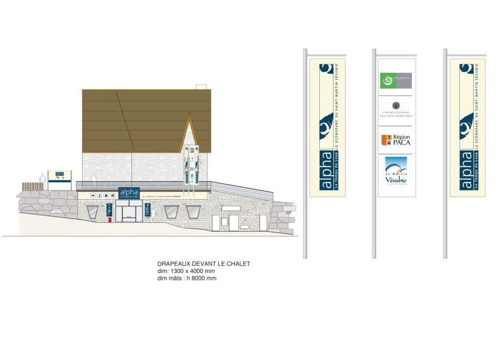 Programmation et implantation signalétique. Conception graphique et design de l’ensemble des mobiliers du scénoparc. Création de la gamme de mobilier signalétique (panneaux routiers, de localisation et directionnels...) Panneaux en aluminium sérigraphiés montés sur support bois pour l’extérieur et en corian sublimé pour l’intérieur. Graphisme en collaboration avec Artkas #saint_martin_de_vesubie #letempsduloup #lecanteclaude