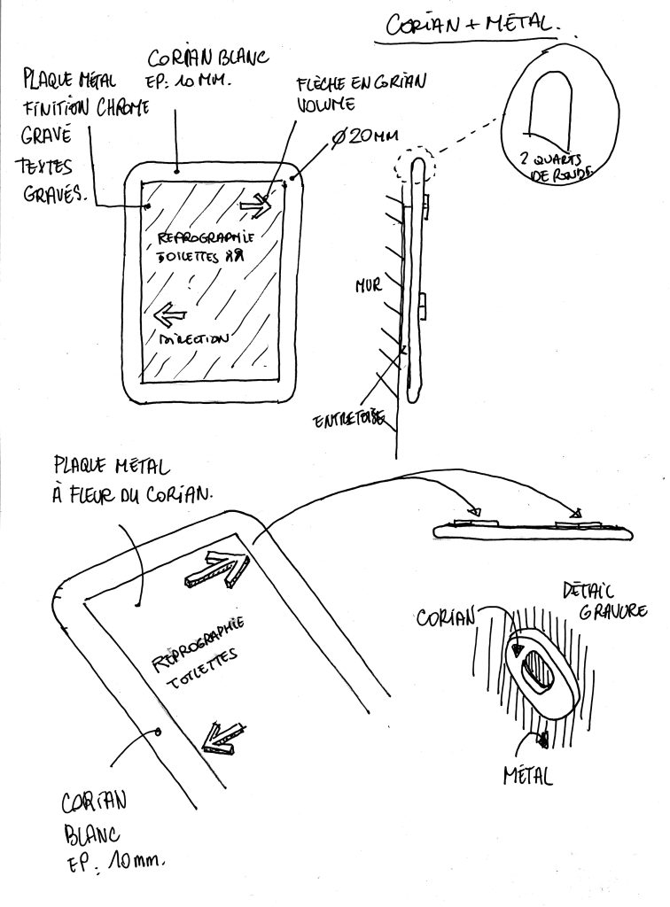 Travail sur des éléments inspirés de la nouvelle charte graphique et/ou du mécénat pratiqué auprès duMusée du Quai Branly. Utilisation de matériaux issus de votre filière comme avec le laiton un alliage issu de différents minerai. indispensable. Une dernière transformation... Par la fonction et le design. Projet lauréat mais non réalisé. Claude Lecante pour Eramet. #eramet @eramet #coriansignage @corian #wayfinding