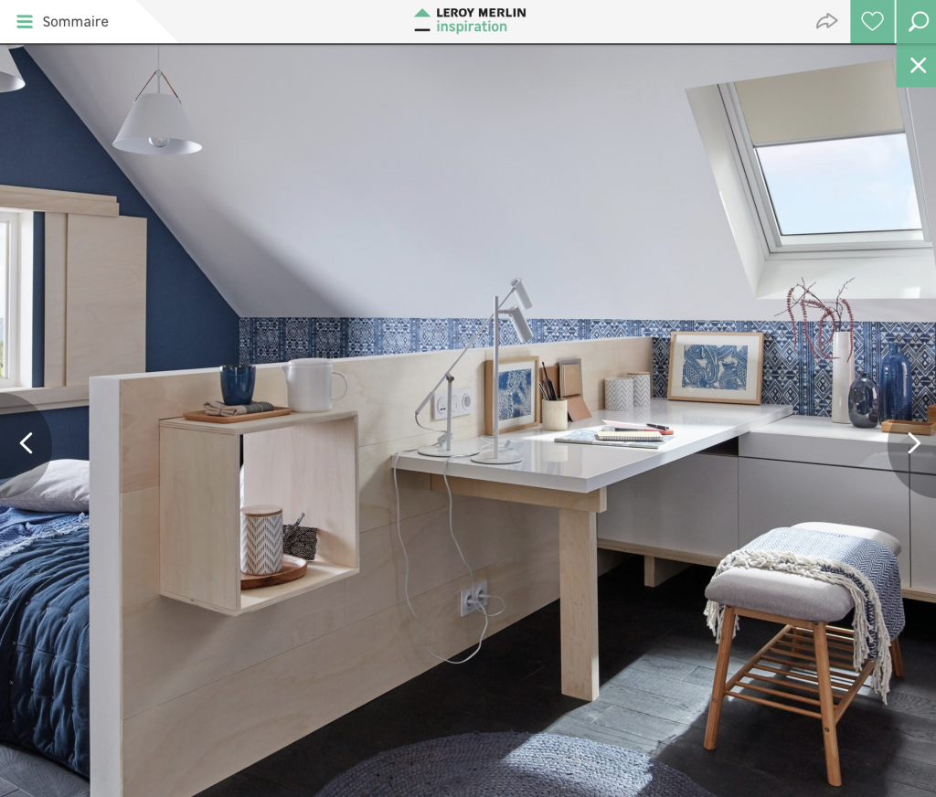 Pour le catalogue et/ou le site internet de Leroy Merlin, dans le cadre des «cahiers d’idées» propositions d’aménagement et d’astuces de construction. D’après un briefing avec cible fournie, rendu de différents concept pour validation. Puis conception des espaces et design des mobiliers avec comme contrainte l’utilisation des matériaux vendus chez Leroy Merlin. Conception, design et ambiance, plans de fabrication du décor pour la future réalisation des photographies servant au catalogue. design : Claude Lecante #leroymerlin @leroymerlin @claudelecante