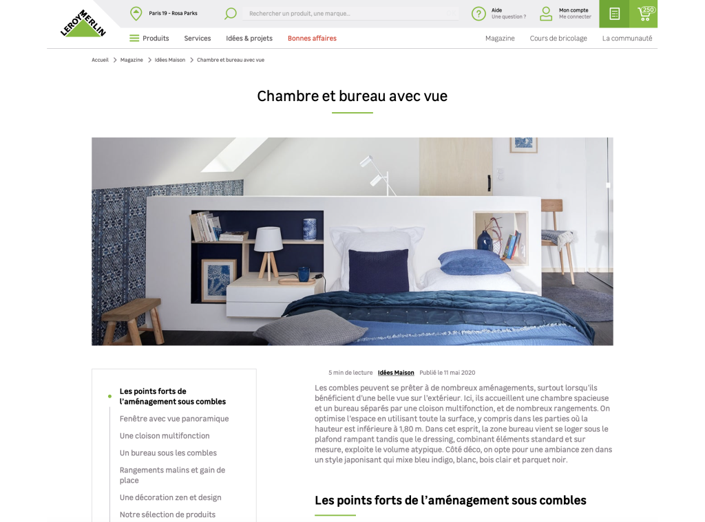 Pour le catalogue et/ou le site internet de Leroy Merlin, dans le cadre des «cahiers d’idées» propositions d’aménagement et d’astuces de construction. D’après un briefing avec cible fournie, rendu de différents concept pour validation. Puis conception des espaces et design des mobiliers avec comme contrainte l’utilisation des matériaux vendus chez Leroy Merlin. Conception, design et ambiance, plans de fabrication du décor pour la future réalisation des photographies servant au catalogue. design : Claude Lecante #leroymerlin @leroymerlin @claudelecante
