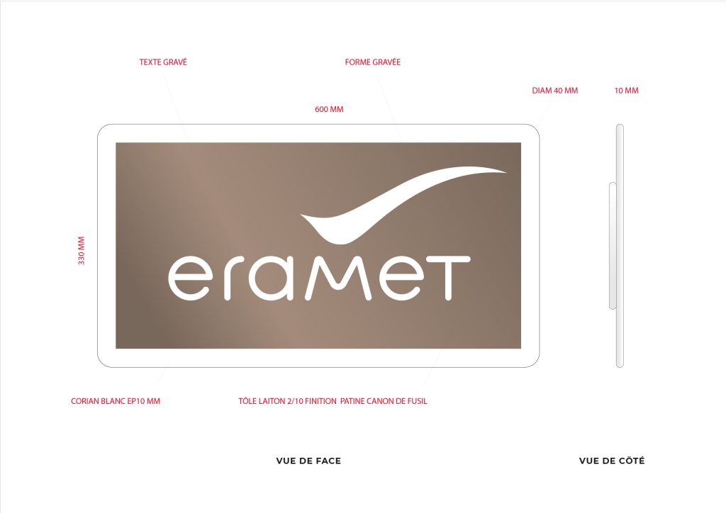 Travail sur des éléments inspirés de la nouvelle charte graphique et/ou du mécénat pratiqué auprès duMusée du Quai Branly. Utilisation de matériaux issus de votre filière comme avec le laiton un alliage issu de différents minerai. indispensable. Une dernière transformation... Par la fonction et le design. Projet lauréat mais non réalisé. Claude Lecante pour Eramet. #eramet @eramet #coriansignage @corian #wayfinding