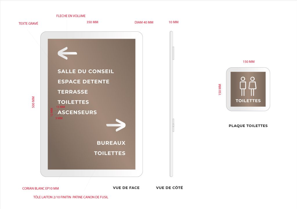 Travail sur des éléments inspirés de la nouvelle charte graphique et/ou du mécénat pratiqué auprès duMusée du Quai Branly. Utilisation de matériaux issus de votre filière comme avec le laiton un alliage issu de différents minerai. indispensable. Une dernière transformation... Par la fonction et le design. Projet lauréat mais non réalisé. Claude Lecante pour Eramet. #eramet @eramet #coriansignage @corian #wayfinding