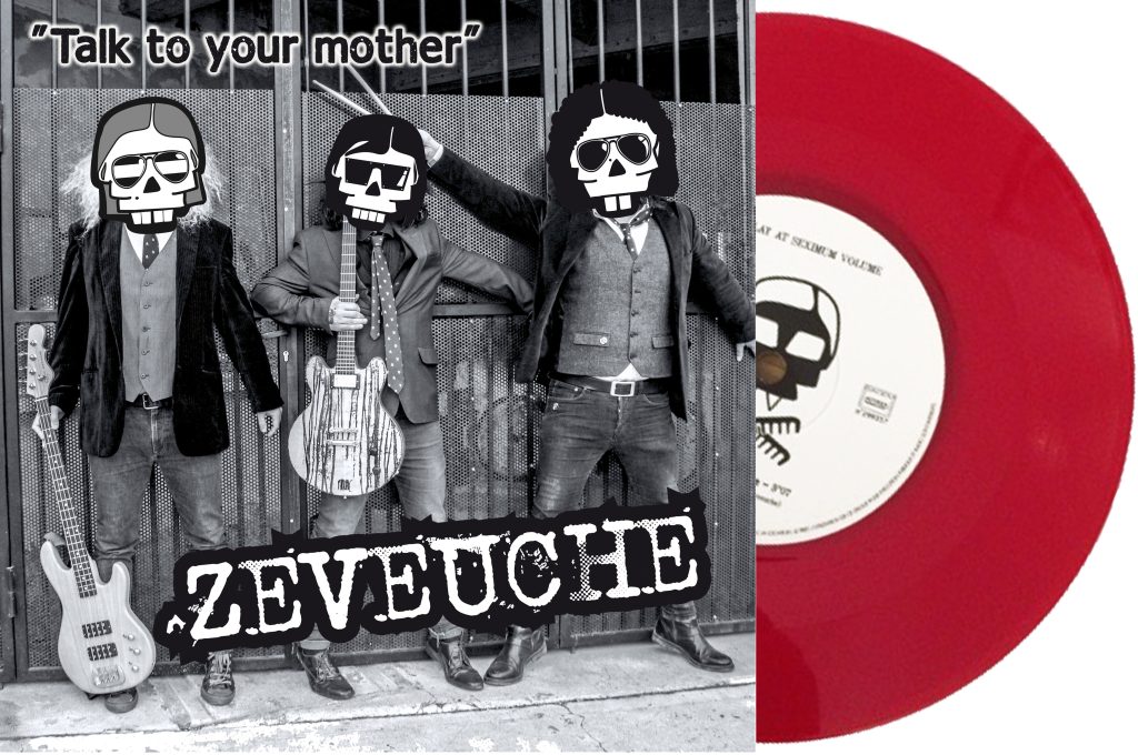 Création de la charte graphique pour le groupe de rock’n’hair Zeveuche. Mise en œuvre de la communication. Exécution d’illustrations et conception d’affiches et de flyers. Réalisation du graphisme de leur premier 45t comprenant pochette, stickers, leaflet. #zeveuche #rocknhair #designlecante