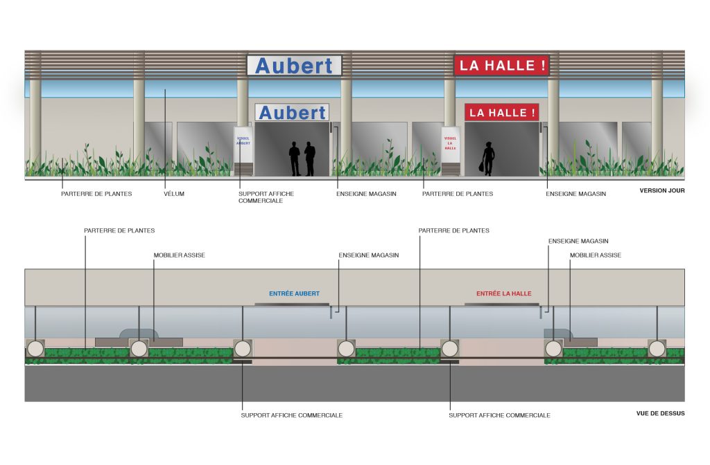 Création de la nouvelle identité architecturale des façades et du mail. Organisation des espaces et design des mobiliers intérieurs et exterieurs. Réalisation des images, et plans. Nouvelle identité graphique et graphisme : Agence Saisons. #retaildesign @claudelecante #retailsignage #nicelingostière