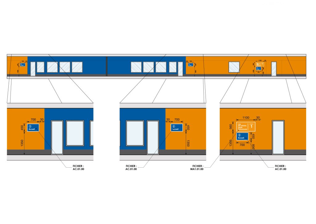 Développement graphisme sur l'idée de marquages "Tampon". Les objets ont été élaborés en créant des matériaux sandwich pour plus les rendre qualitatifs et mieux resitants. Les espaces du parking (accueil, sas, accès...) ont été traités de manières spécifiques créant des perspectives, de contrastes et une meilleur lisibilité des lieux. Cahier de Recherches, APS, APD et mise au point des objets Surface: 10 000m2. Projet pour Yellow and Co. #INDIGO #indigopark #parking_signage @claudelecante #danpallon #graphisme
