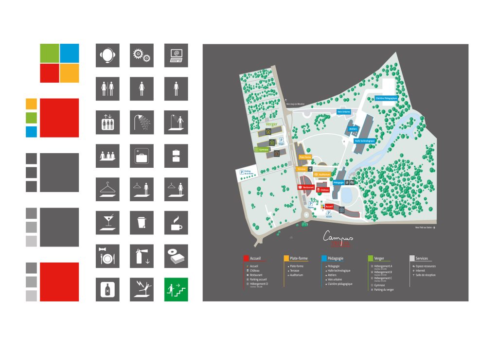 Centre de formation comprenant 6 bâtiments et un amphithéâtre. Surface bâtiments : 20 000 m2 Programmation, aps, apd, dce et cctp. Signalétique extérieure (totem en inox et plaques peintes gravées), intérieur parking et intérieurs bâtiments (Corian sublimé). Conception du graphisme. Projet en collaboration avec Rémy Dognin & Lucette Valentino. Crédits photos & plans : Claude Lecante #veoliaenvironnement #signage @signage #wayfinding @wayfindinding #claudelecante