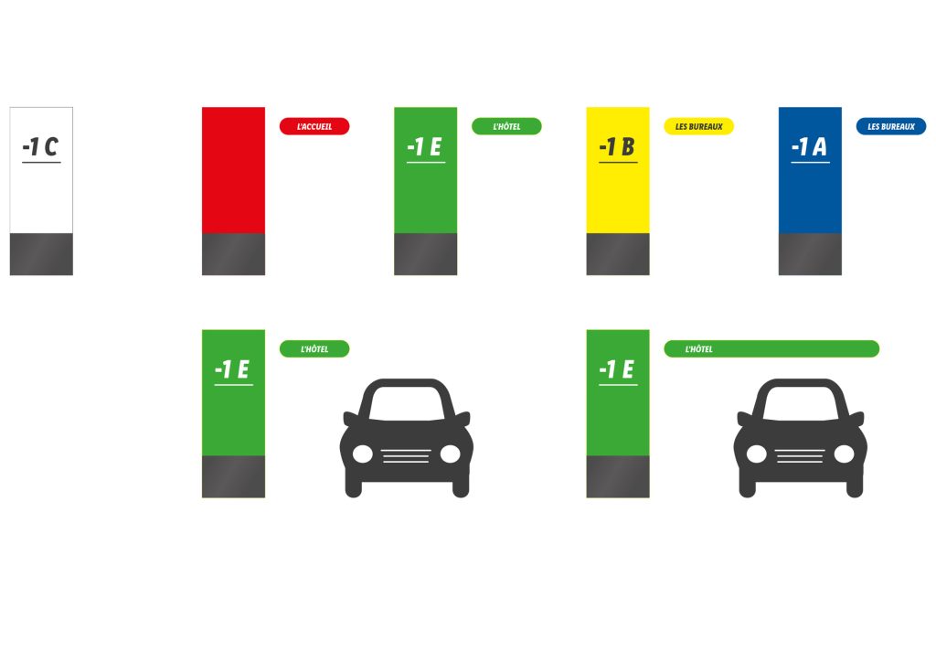Dans le cadre de la construction du Campus Lidl, Conception et design de la signalétique du parking. Chaque accès du parking mène à un bâtiment différent ayant une fonction précise... L’hôtel, l’accueil, les bureaux, l’administration. Une couleur a été attribué pour chaque bâtiment. L’utilisateur pour se repérer n’a qu’ à suivre les gomettes colorées. Concept global, conception graphique, implantation sur plan, réalisation des fichiers d’exécution. #lecante #signage #lidl @lidl @lecante @signage @wayfinding wayfinding design Claude Lecante et cignaL.fr