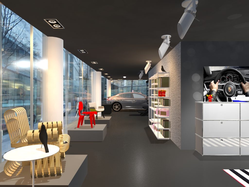 Scénographie à Paris pour Porsche et le magazine IDEAT. Conception réalisée avec et pour Laurent Blanc. Réalisation d’un store éphémère afin de présenter la Porsche Panamera 4 à la presse ainsi qu’aux clients VIP. Suivi des travaux et réalisation des éléments graphiques. #porsche @porsche @lecante Surface : 200m2